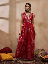 Overlap Neck Jumpsuit In Red Color